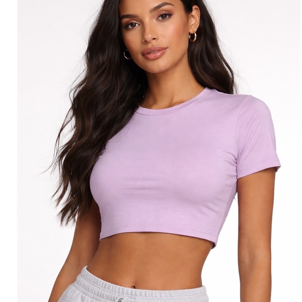 SKIMS Fits Everybody Cropped Tee Sugar Plum Lilac Stretch Top Soft S